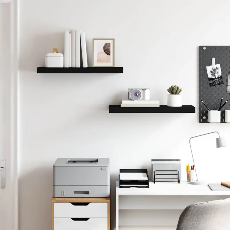 Pakabinamos lentynos, 2vnt., juodos, 60x23,5x3,8cm, MDF