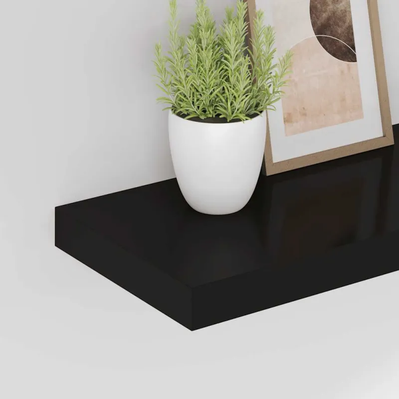 Pakabinamos lentynos, 2vnt., juodos, 60x23,5x3,8cm, MDF