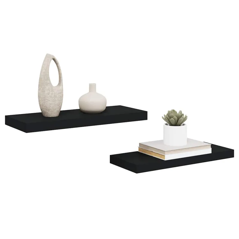 Pakabinamos lentynos, 2vnt., juodos, 60x23,5x3,8cm, MDF