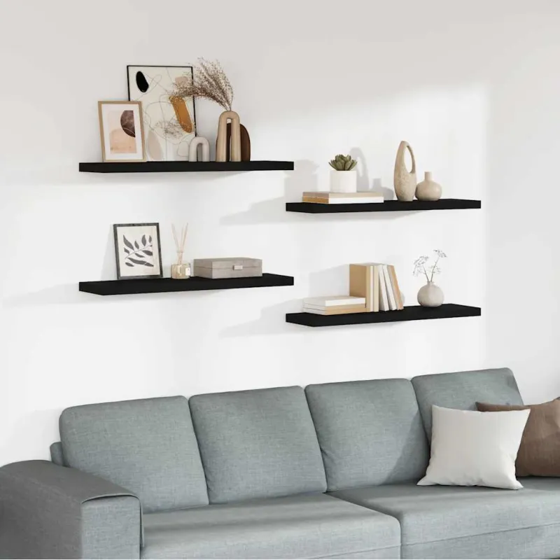 Pakabinamos lentynos, 4vnt., juodos, 90x23,5x3,8cm, MDF