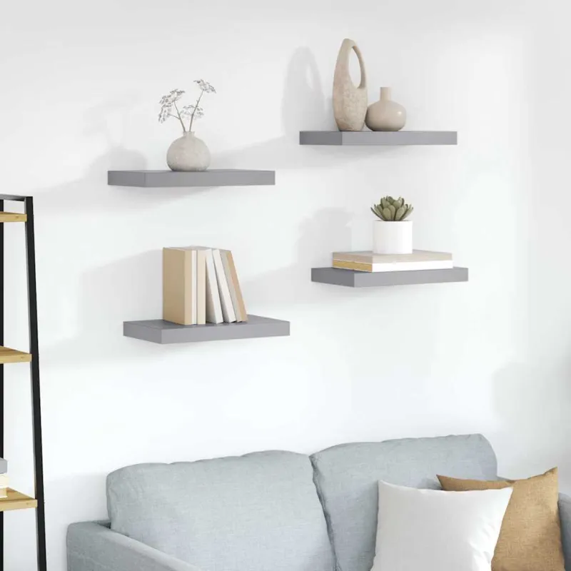 Pakabinamos lentynos, 4vnt., pilkos, 23x23,5x3,8cm, MDF