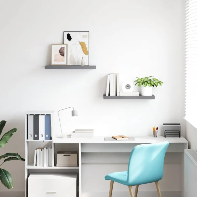 Pakabinamos lentynos, 2vnt., pilkos, 60x23,5x3,8cm, MDF
