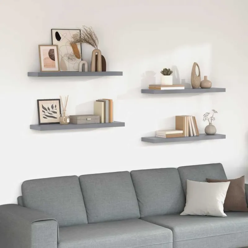 Pakabinamos lentynos, 4vnt., pilkos, 90x23,5x3,8cm, MDF