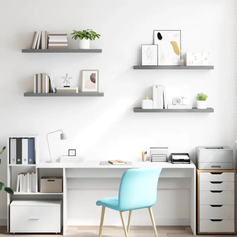 Pakabinamos lentynos, 4vnt., pilkos, 90x23,5x3,8cm, MDF