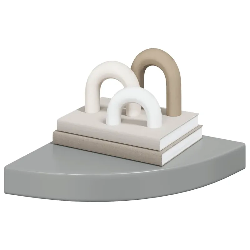 Pakabinamos kampinės lentynos, 2vnt., pilkos, 25x25x3,8cm, MDF