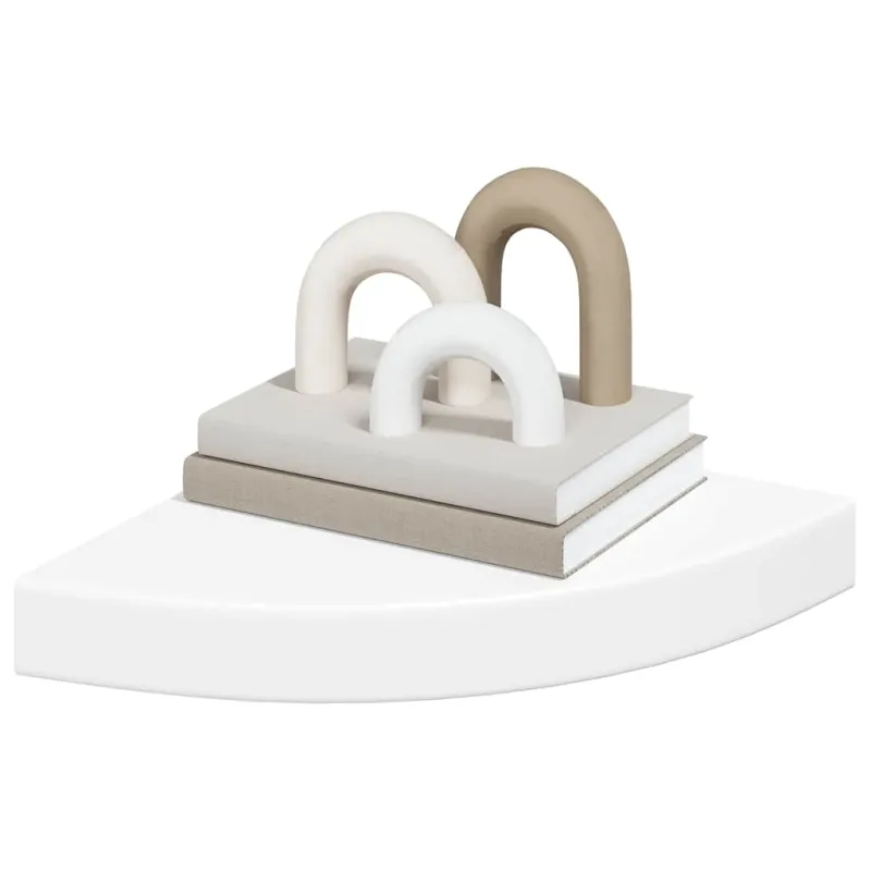 Pakabinamos kampinės lentynos, 2vnt., baltos, 25x25x3,8cm, MDF