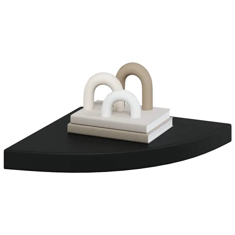 Pakabinamos kampinės lentynos, 2vnt., juodos, 35x35x3,8cm, MDF
