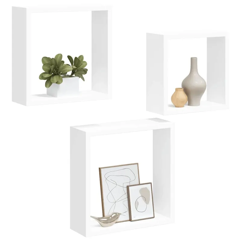 Sieninės lentynos, 3vnt., baltos spalvos, MDF, kubo formos