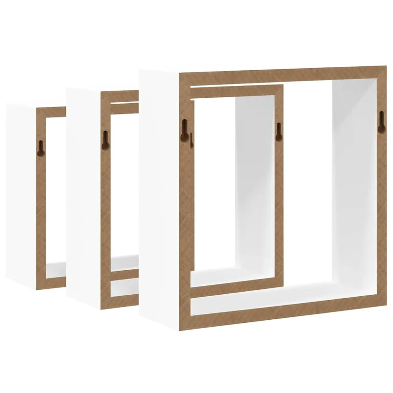 Sieninės lentynos, 3vnt., baltos spalvos, MDF, kubo formos