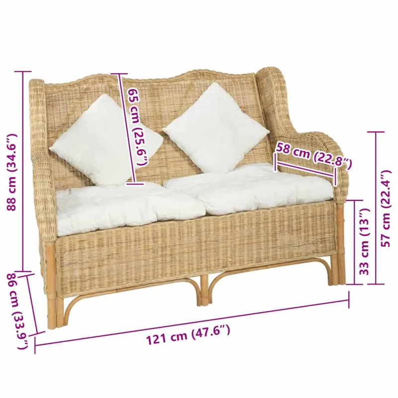 Dvivietė sofa, natūralus ratanas ir linas