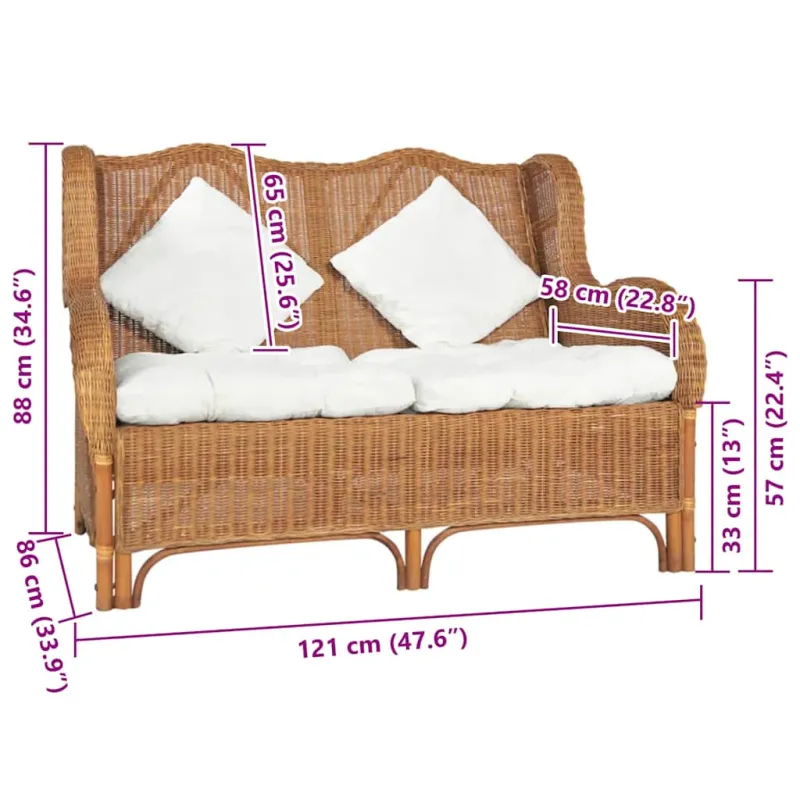 Dvivietė sofa, šviesiai ruda, natūralus ratanas ir linas
