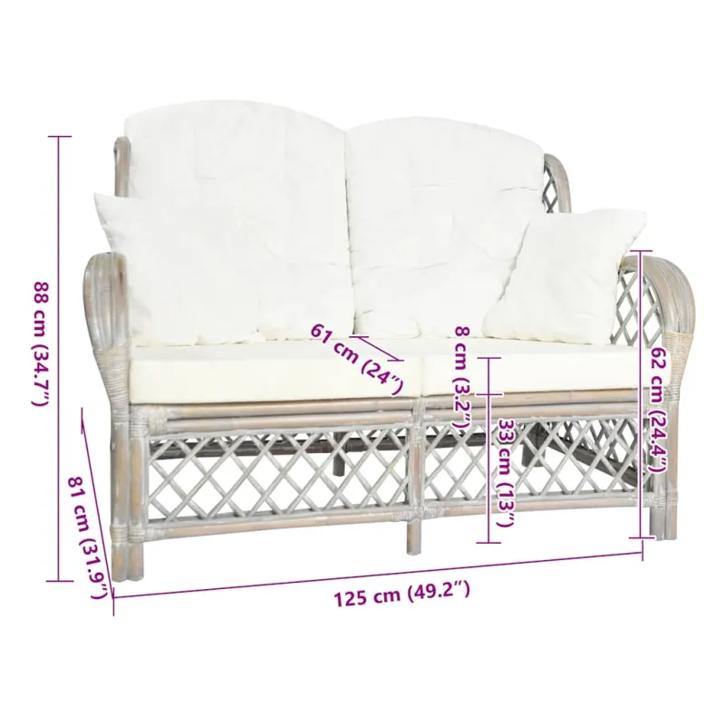 Dvivietė sofa, pilkos spalvos, ratanas