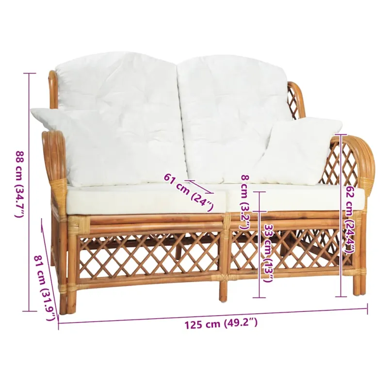 Dvivietė sofa, šviesiai rudos spalvos, ratanas