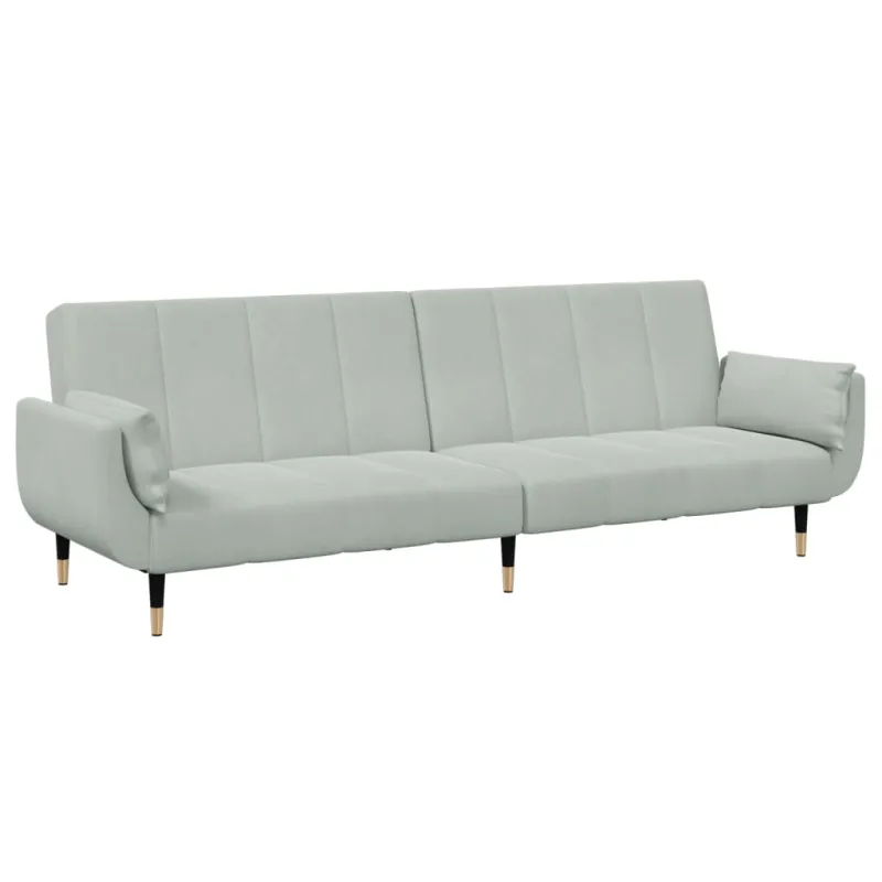 Dvivietė sofa-lova su pakoja, šviesiai pilkos spalvos, aksomas