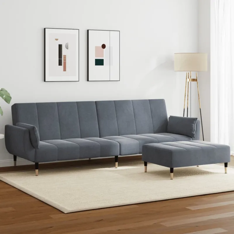 Dvivietė sofa-lova su pakoja, tamsiai pilkos spalvos, aksomas