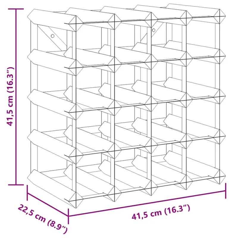 Stovas vynui skirtas 20 butelių, juodas, pušies masyvas