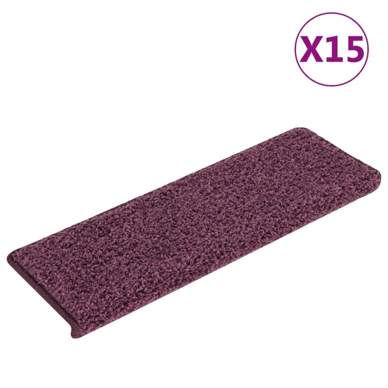 Laiptų kilimėliai, 15 vnt., 65x21x4 cm, tamsiai violetiniai, stačiakampiai kraštai