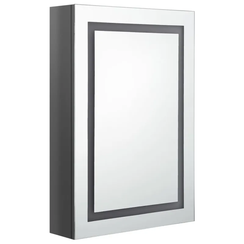 Veidrodinė vonios spintelė su LED, pilka, 50x13x70cm, blizgi