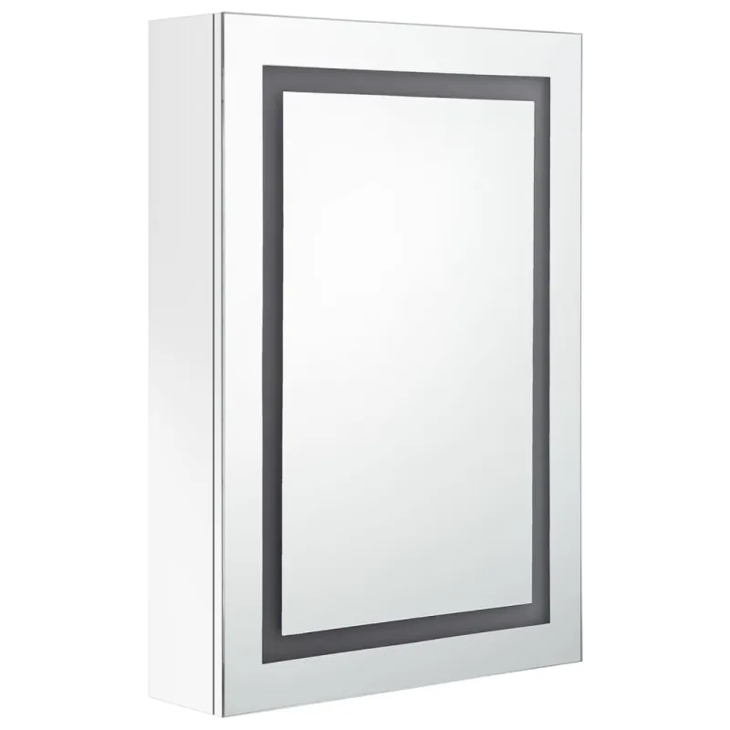 Veidrodinė vonios spintelė su LED, balta, 50x13x70cm, blizgi