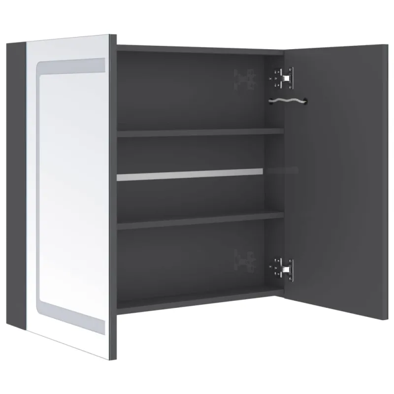 Veidrodinė vonios spintelė su LED, pilka, 80x12x68cm, blizgi