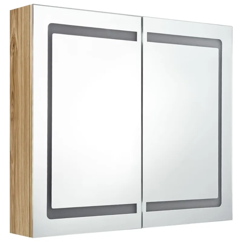 Veidrodinė vonios spintelė su LED, ąžuolo, 80x12x68cm