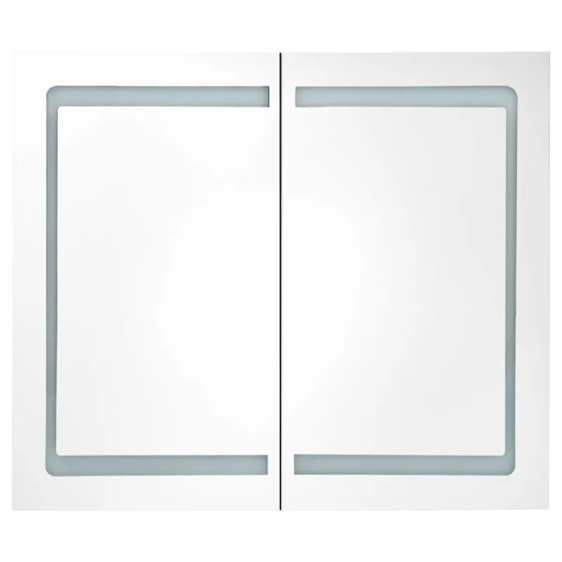 Veidrodinė vonios spintelė su LED, balta, 80x12x68cm, blizgi