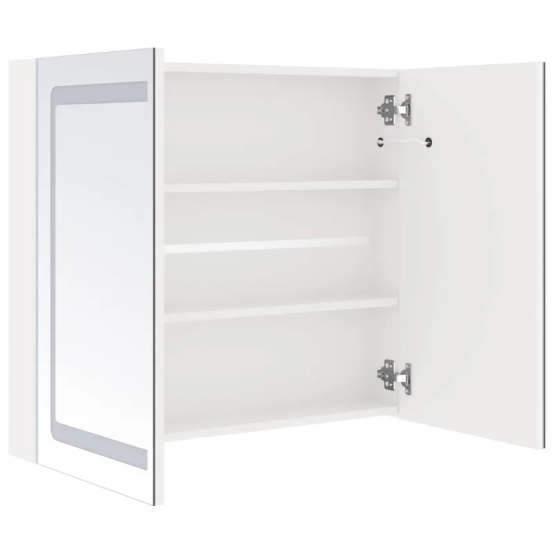 Veidrodinė vonios spintelė su LED, balta, 80x12x68cm, blizgi
