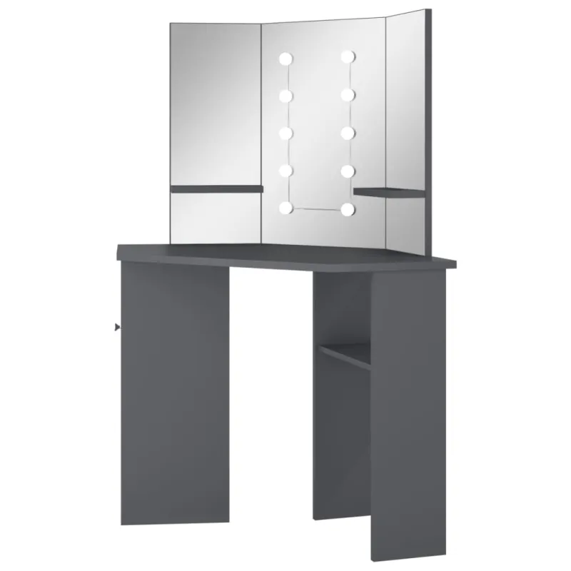 Kampinis kosmetinis staliukas su LED, pilkas, 111x54x141,5cm