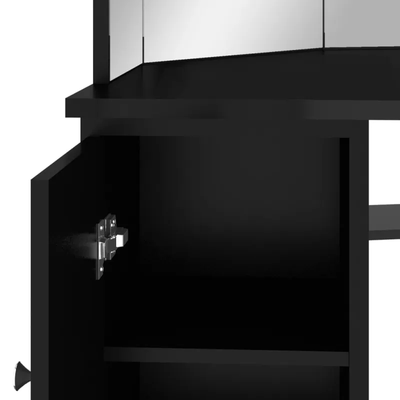 Kampinis kosmetinis staliukas su LED, juodas, 111x54x141,5cm