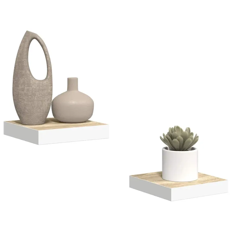 Pakabinamos lentynos, 2vnt., ąžuolo/baltos, 23x23,5x3,8cm, MDF