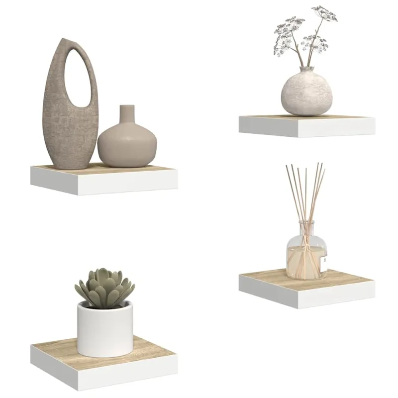 Pakabinamos lentynos, 4vnt., ąžuolo/baltos, 23x23,5x3,8cm, MDF
