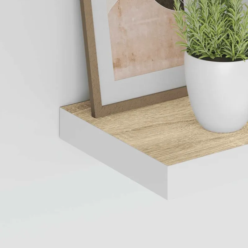 Pakabinama sieninė lentyna, ąžuolo/balta, 60x23,5x3,8cm, MDF