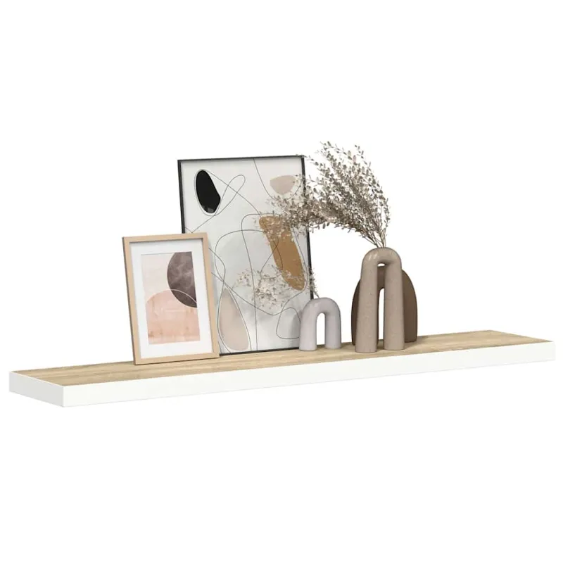 Pakabinama sieninė lentyna, ąžuolo/balta, 120x23,5x3,8cm, MDF