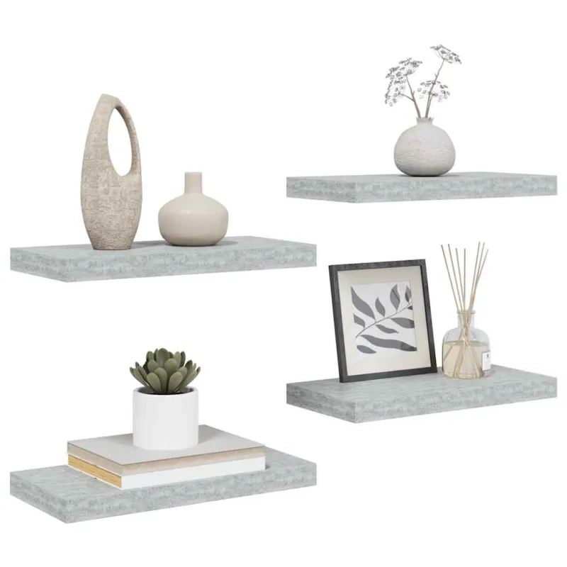 Pakabinamos sieninės lentynos, 4vnt., pilkos, 50x23x3,8cm, MDF