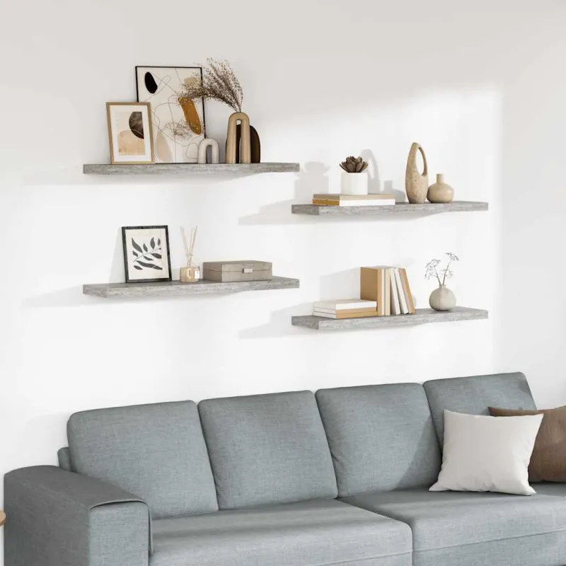 Pakabinamos lentynos, 4vnt., betono pilkos, 90x23,5x3,8cm, MDF