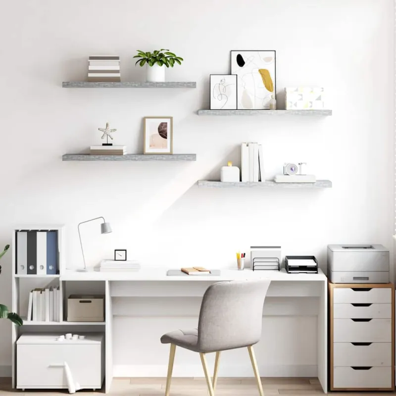Pakabinamos lentynos, 4vnt., betono pilkos, 90x23,5x3,8cm, MDF