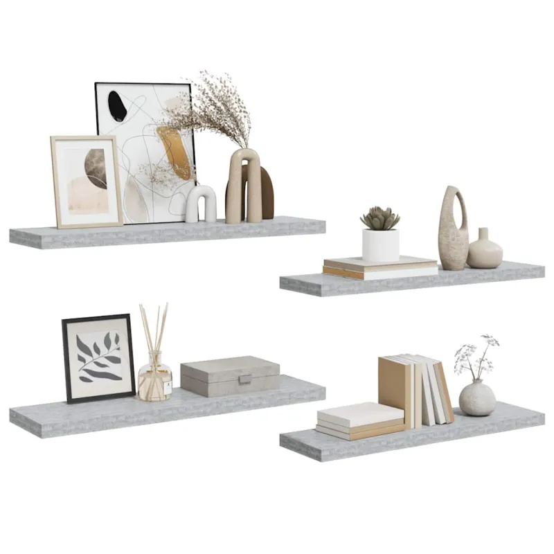 Pakabinamos lentynos, 4vnt., betono pilkos, 90x23,5x3,8cm, MDF