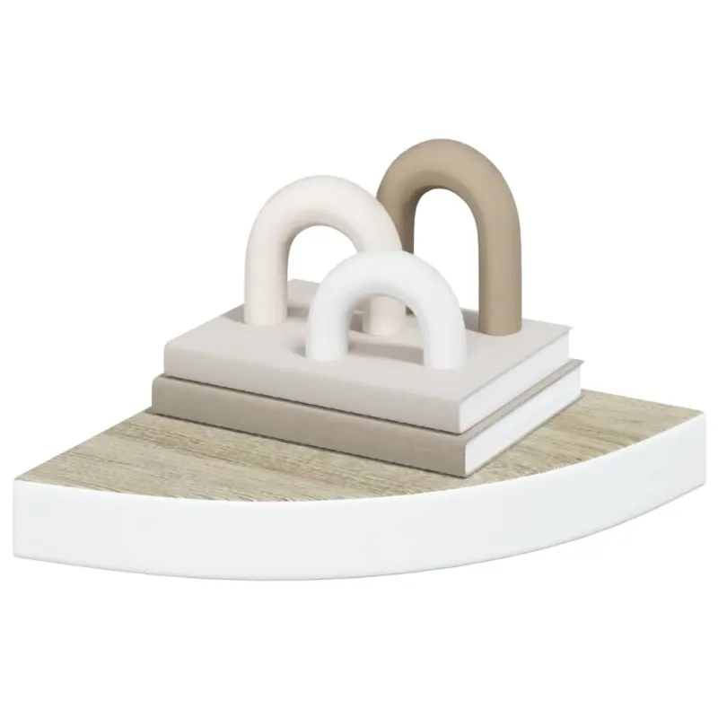 Sieninės lentynos, 2vnt., baltos/ąžuolo, 25x25x3,8cm, MDF