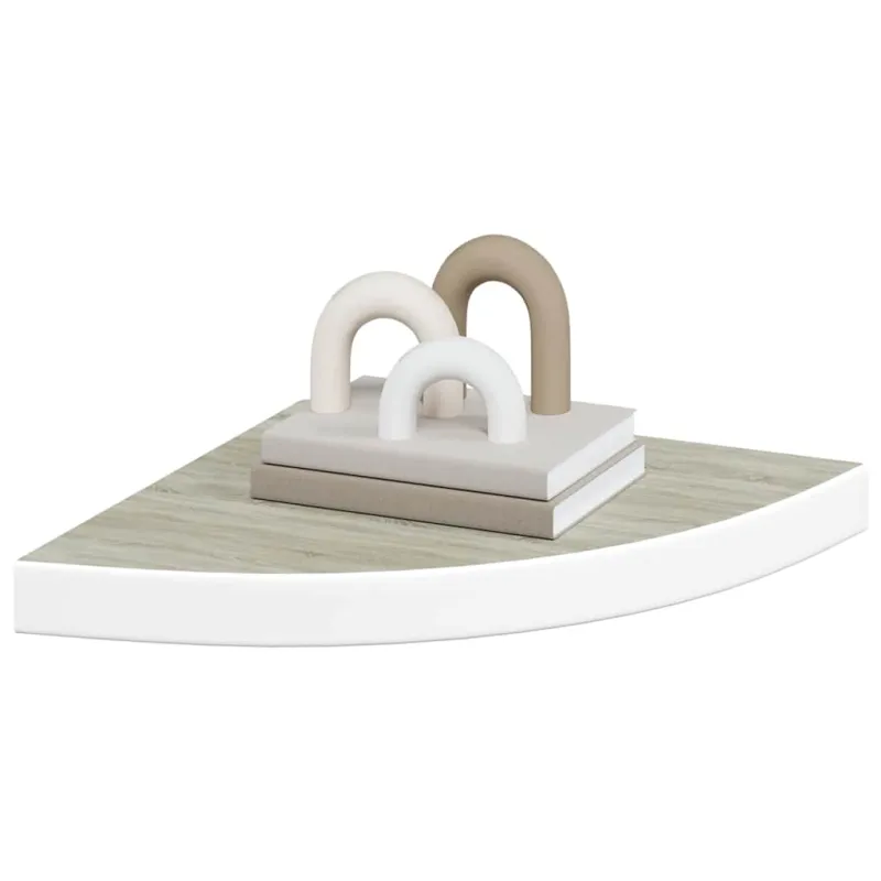 Sieninė kampinė lentyna, ąžuolo ir balta, 35x35x3,8cm, MDF