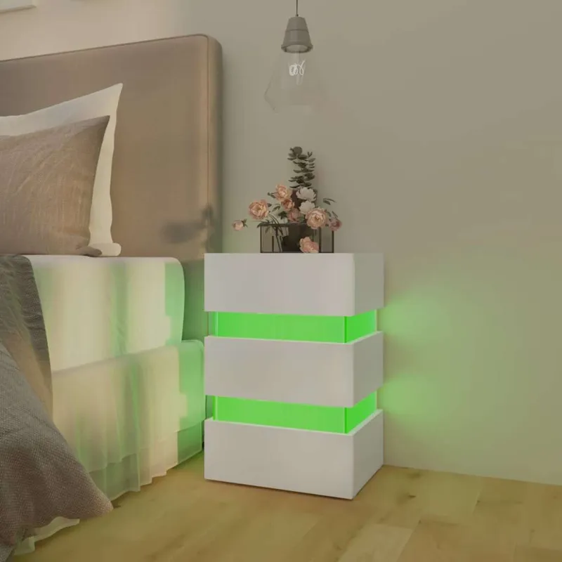 Naktinė spintelė su LED apšvietimu, balta, 45x35x67cm, mediena