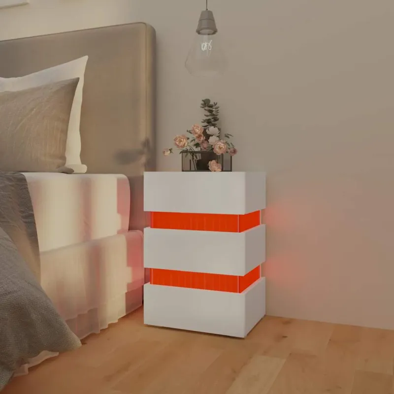Naktinė spintelė su LED apšvietimu, balta, 45x35x67cm, mediena