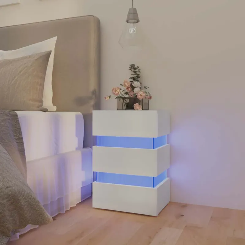 Naktinė spintelė su LED apšvietimu, balta, 45x35x67cm, mediena