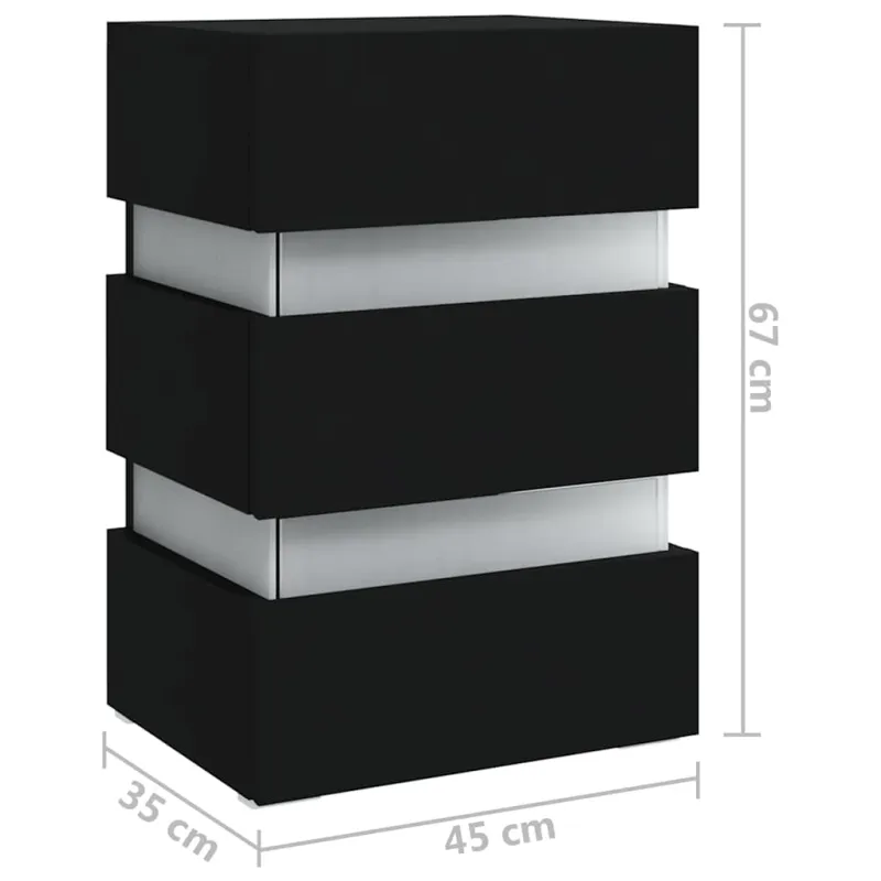 Naktinė spintelė su LED apšvietimu, juoda, 45x35x67cm, mediena