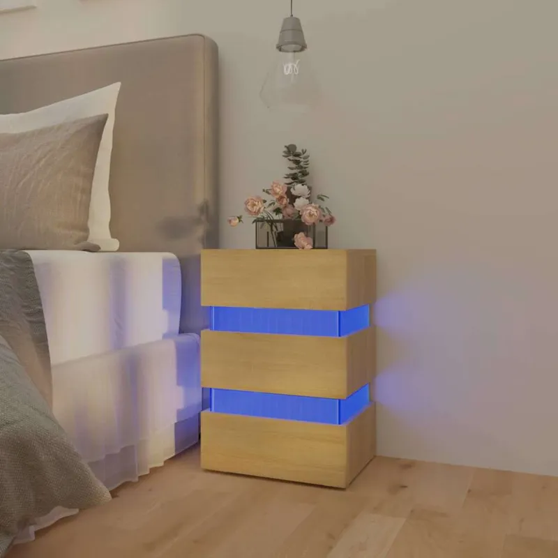 Naktinė spintelė su LED apšvietimu, ąžuolo, 45x35x67cm, mediena