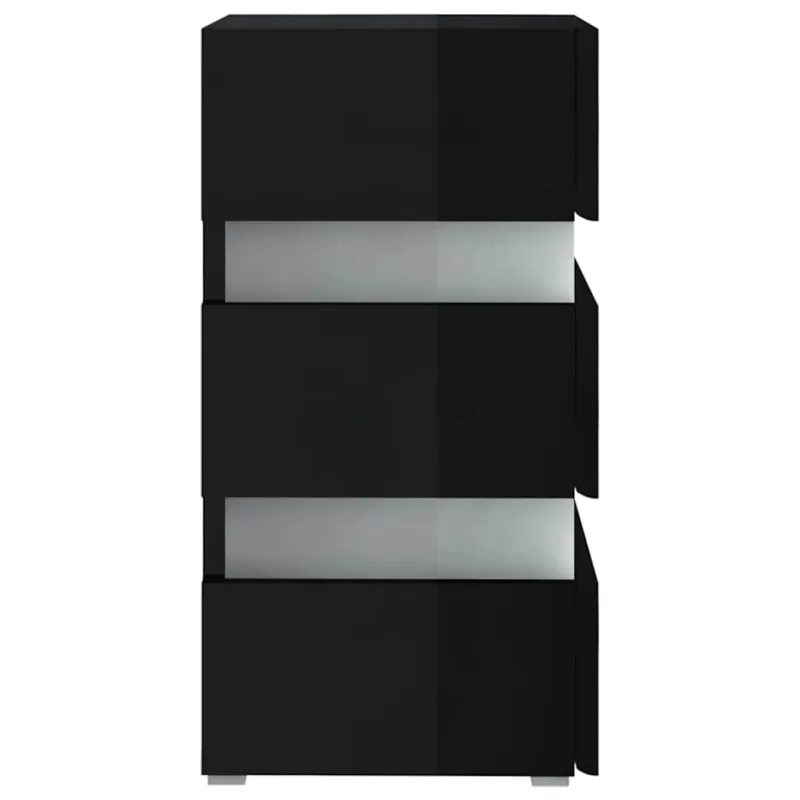 Naktinė spintelė su LED, juoda, 45x35x67cm, mediena, blizgi