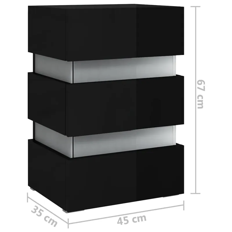 Naktinė spintelė su LED, juoda, 45x35x67cm, mediena, blizgi