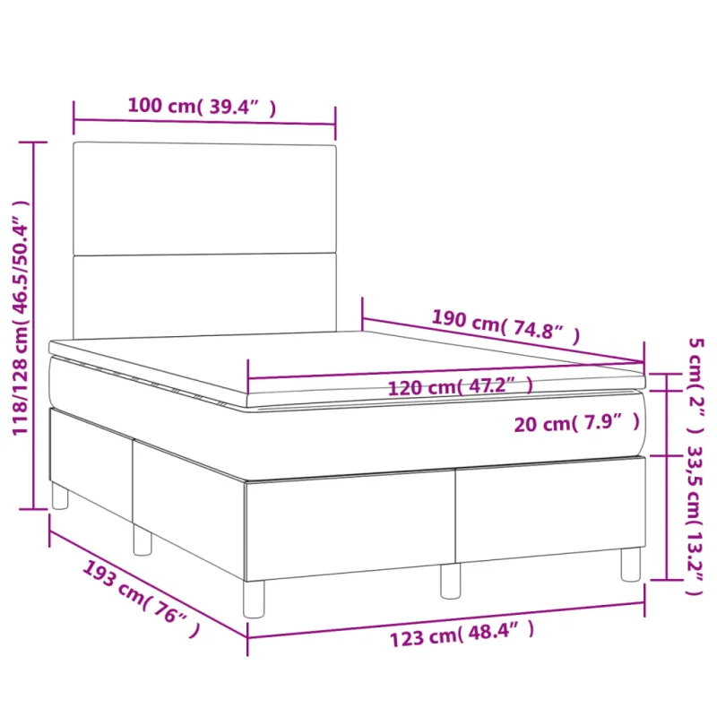 Lova su spyruoklėmis ir čiužiniu, ruda, 120x190cm, audinys