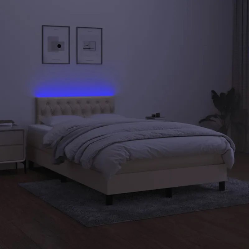 Lova su spyruoklėmis/čiužiniu/LED, kreminė, 120x190cm, audinys