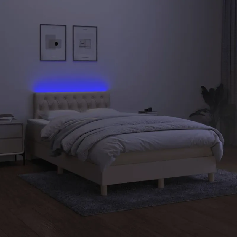Lova su spyruoklėmis/čiužiniu/LED, kreminė, 120x190cm, audinys
