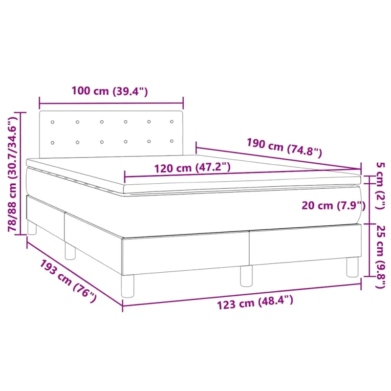 Lova su spyruoklėmis/čiužiniu/LED, balta 120x190cm dirbtinė oda